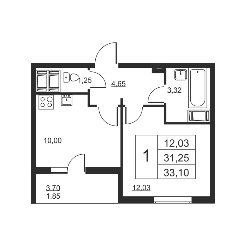 1 ккв 33,1 м²