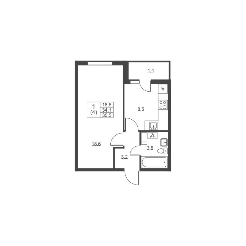 1 ккв 35,5 м²
