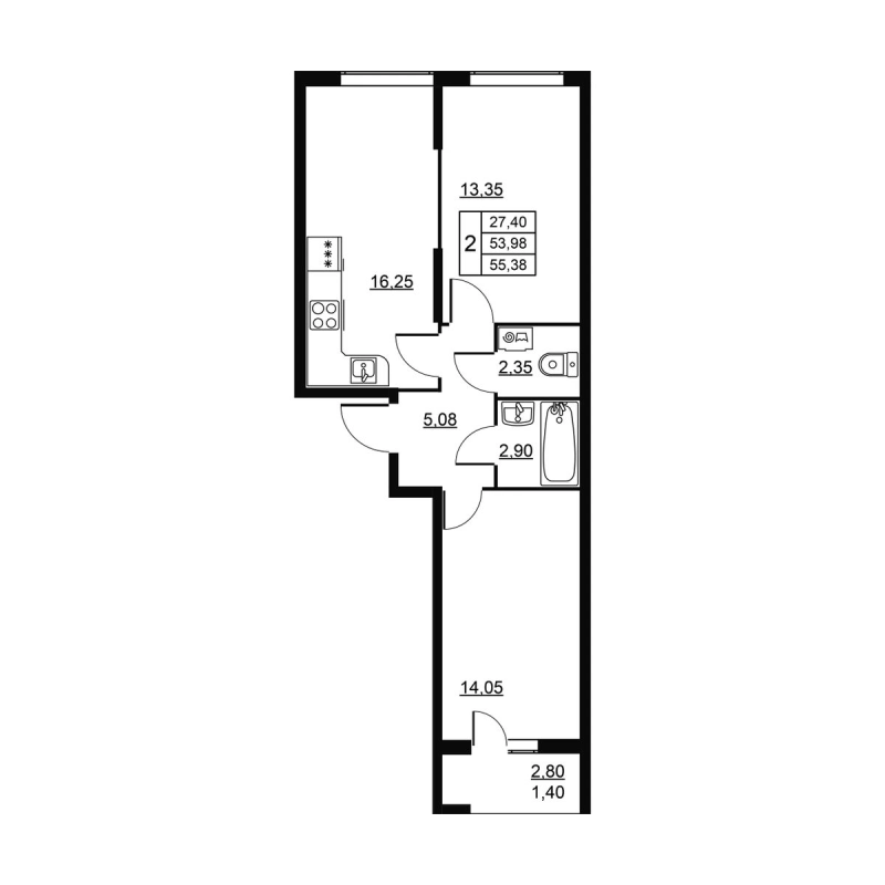 3 ккв (Евро) 55,4 м²