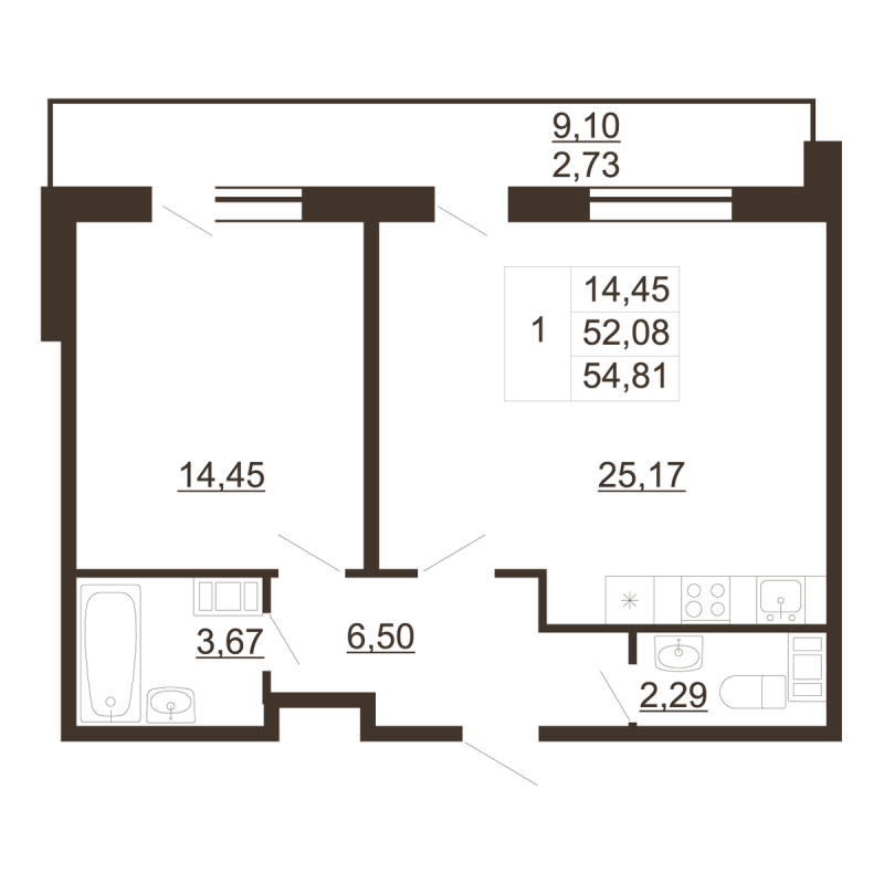 2 ккв (Евро) 54,8 м²
