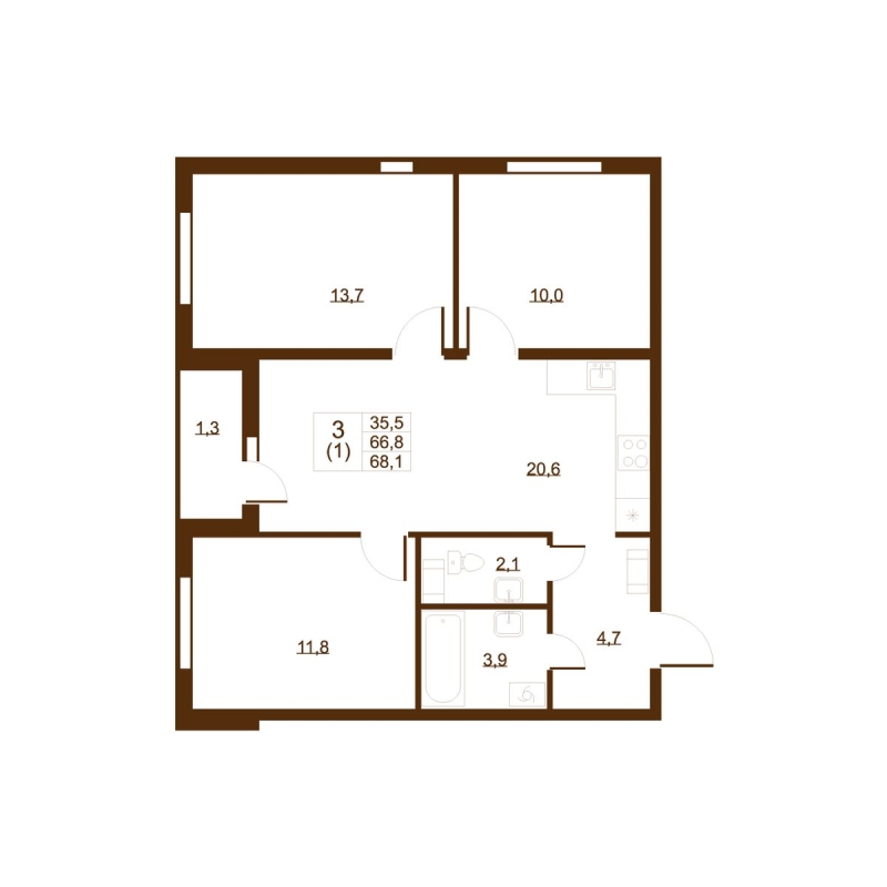 4 ккв (Евро) 68,1 м²