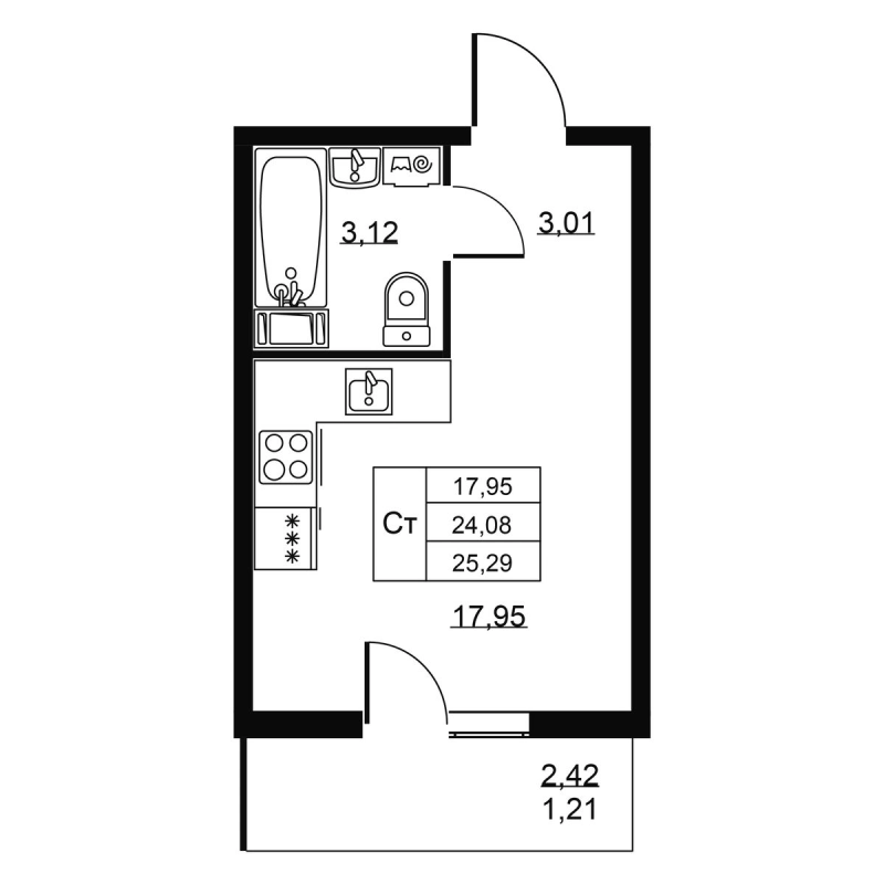Студия 25,3 м²