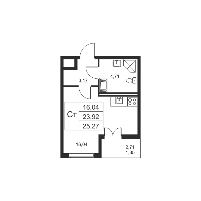Студия 25,3 м²
