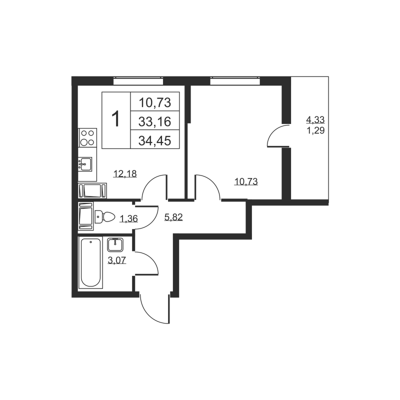 1 ккв 34,5 м²