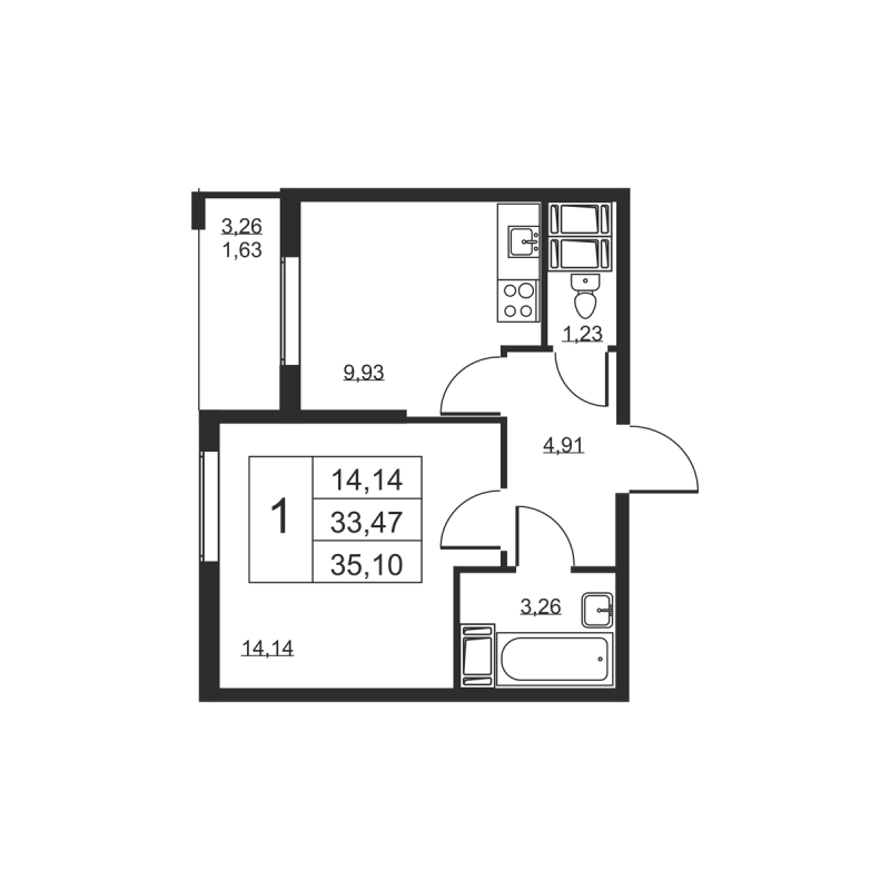 1 ккв 35,1 м²