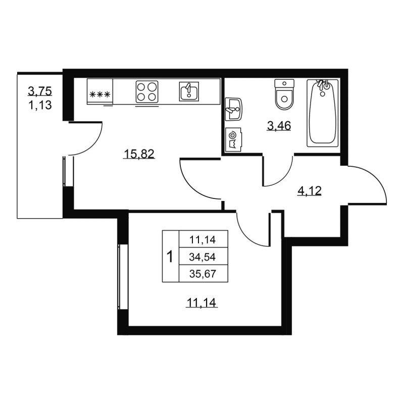 1 ккв 35,7 м²