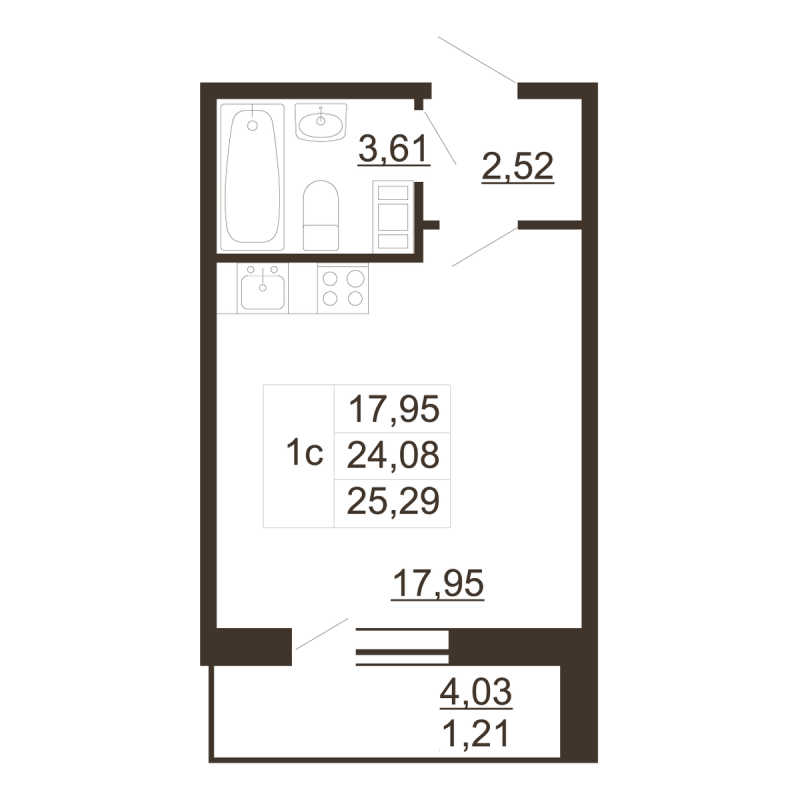 Студия 25,3 м²