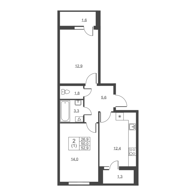 2 ккв 52,9 м²