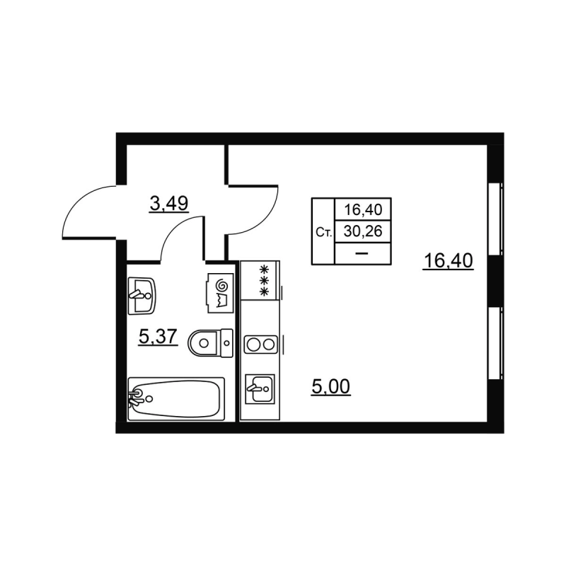 Студия 30,3 м²
