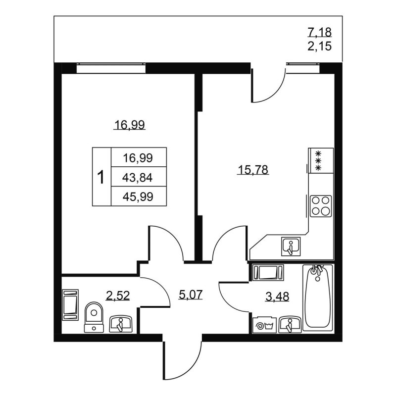 2 ккв (Евро) 46 м²
