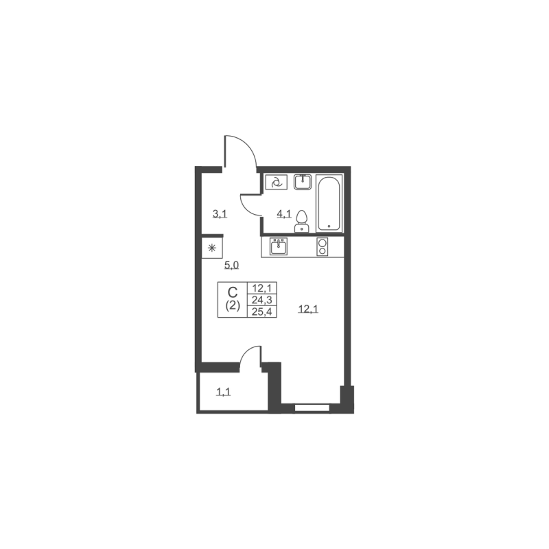 Студия 25,4 м²