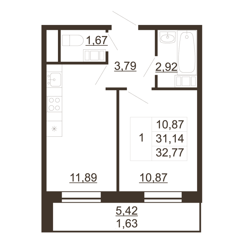 1 ккв 32,8 м²