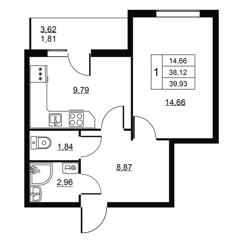 1 ккв 39,9 м²