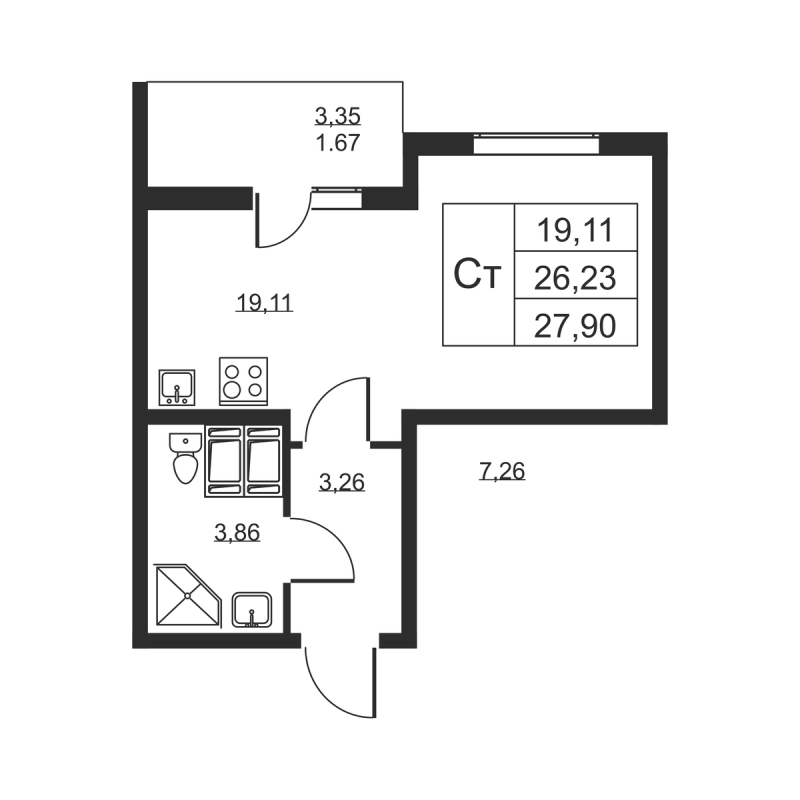 Студия 27,9 м²