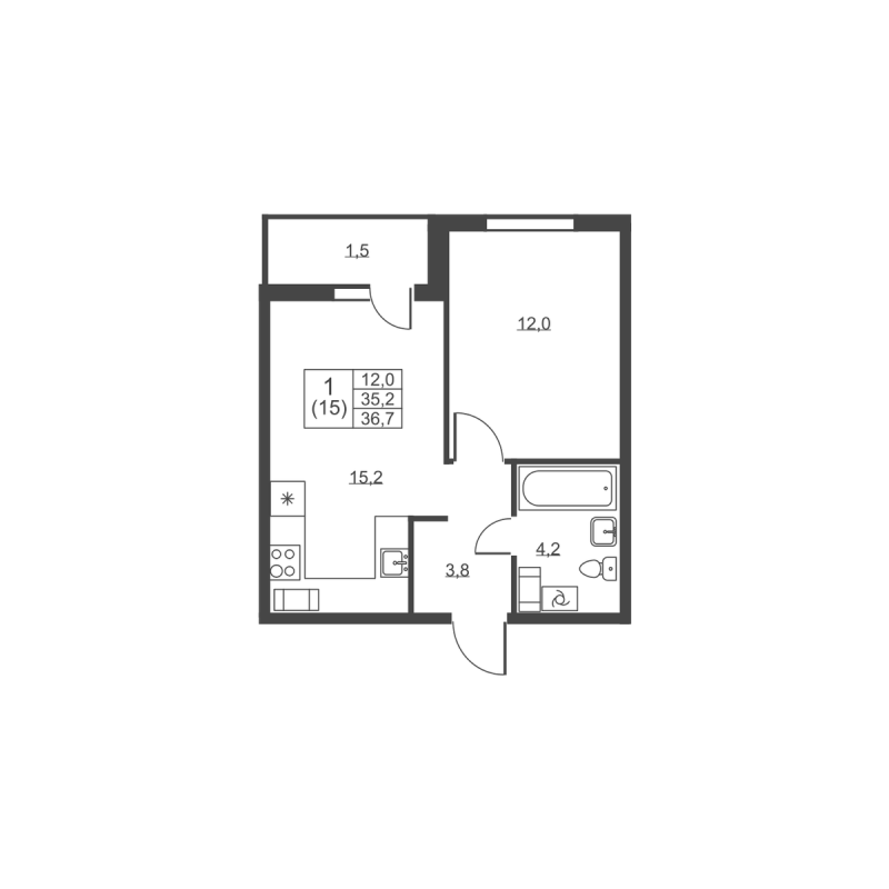 2 ккв (Евро) 36,7 м²