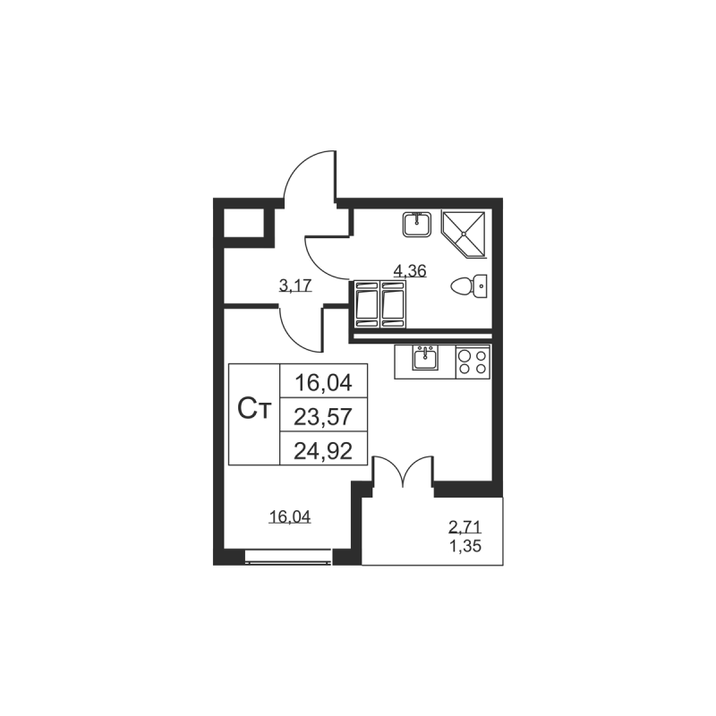 Студия 24,9 м²