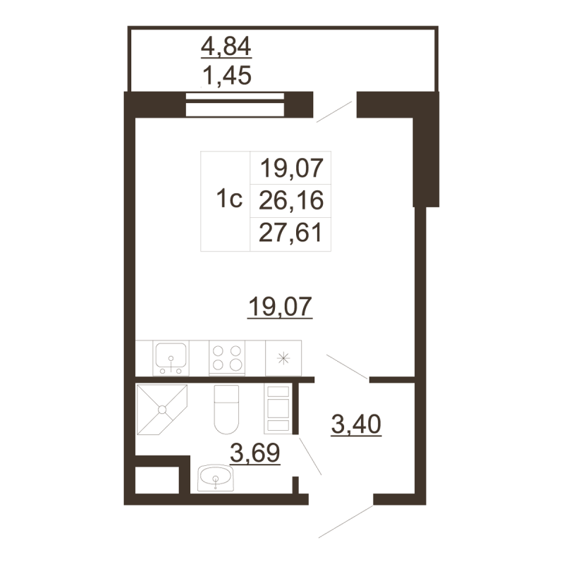 Студия 27,6 м²