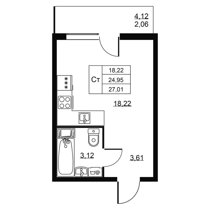 Студия 27 м²