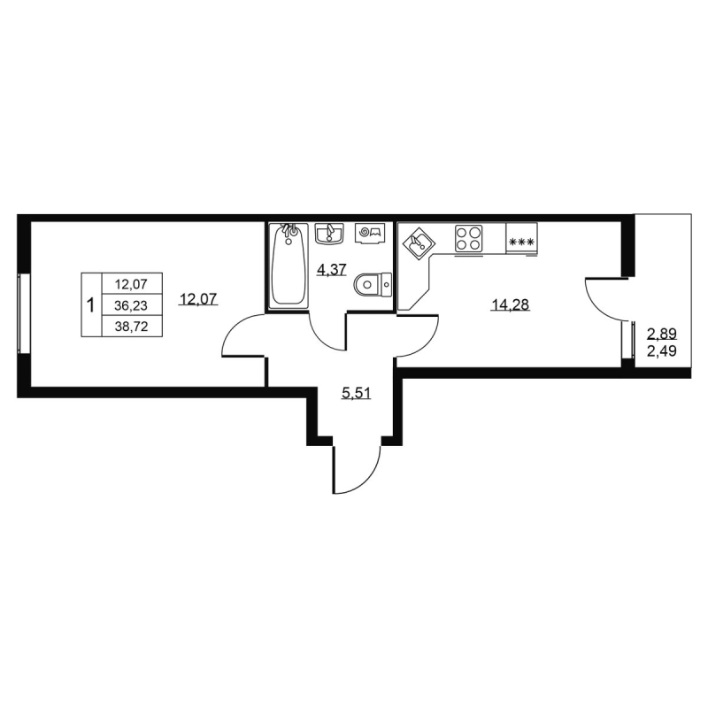 1 ккв 38,7 м²