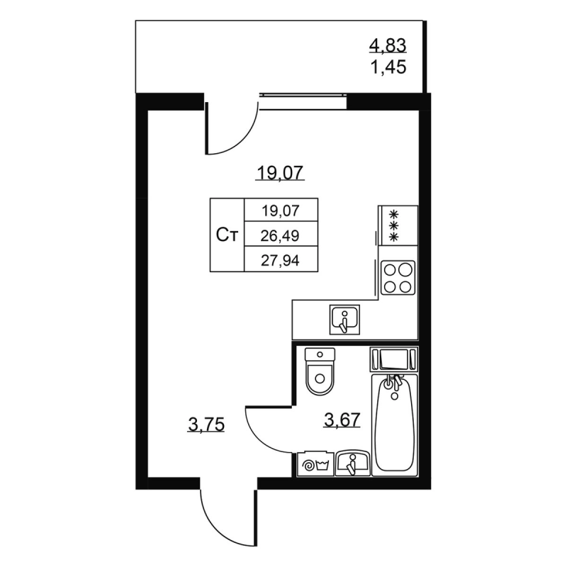 Студия 27,9 м²