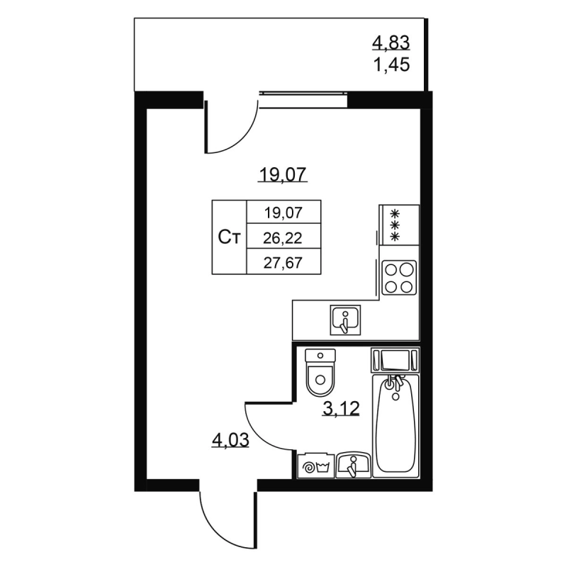 Студия 27,7 м²