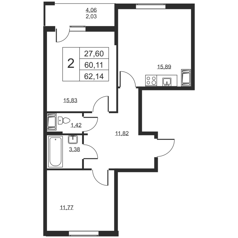 3 ккв (Евро) 62,1 м²
