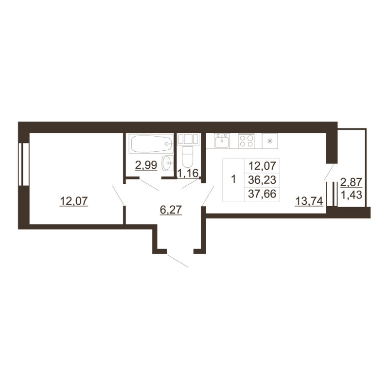 1 ккв 37,7 м²