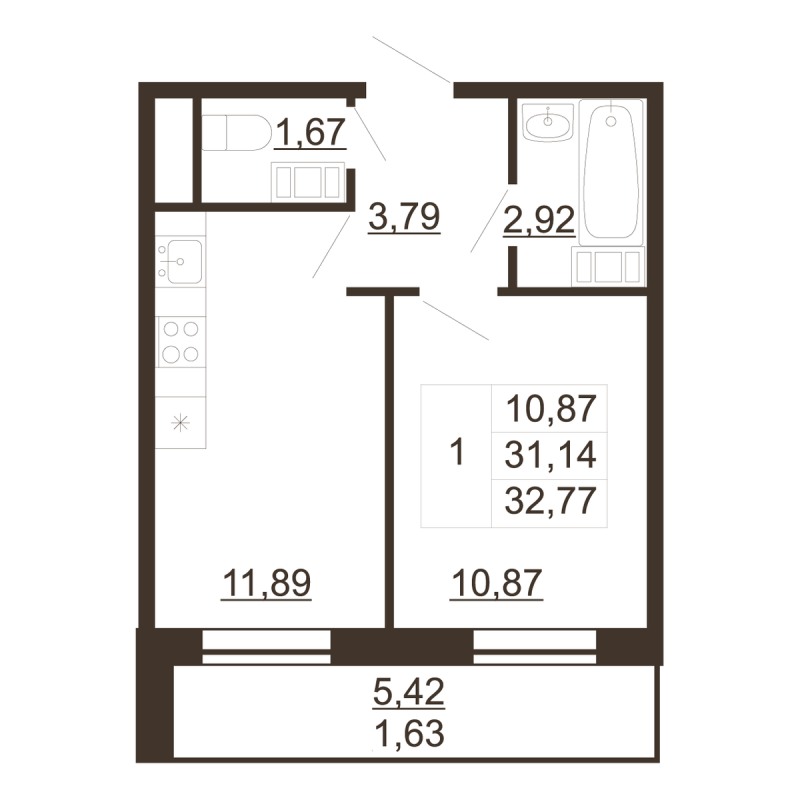 1 ккв 32,8 м²