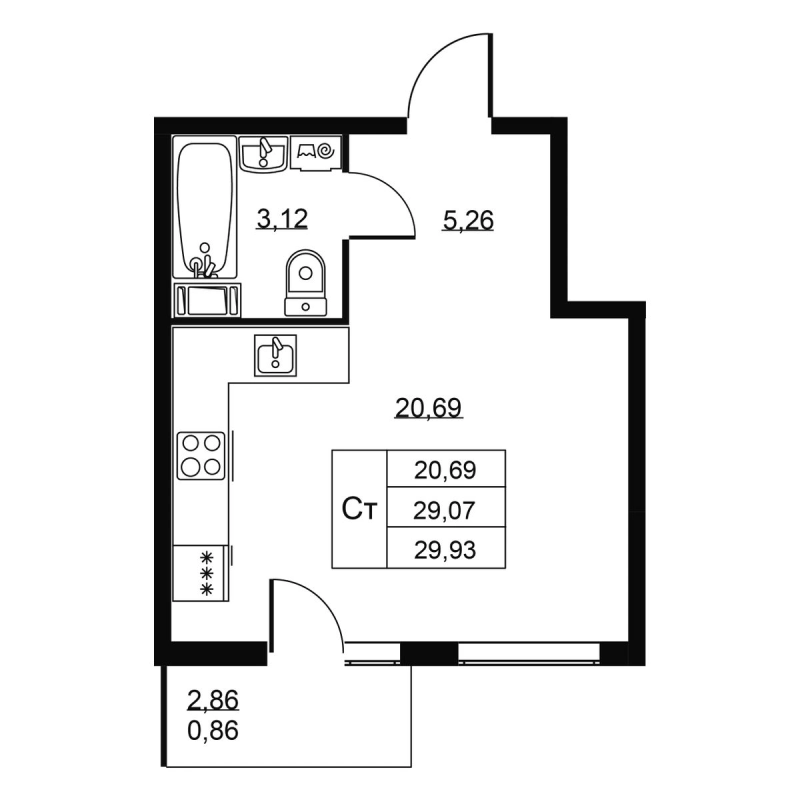 Студия 29,9 м²