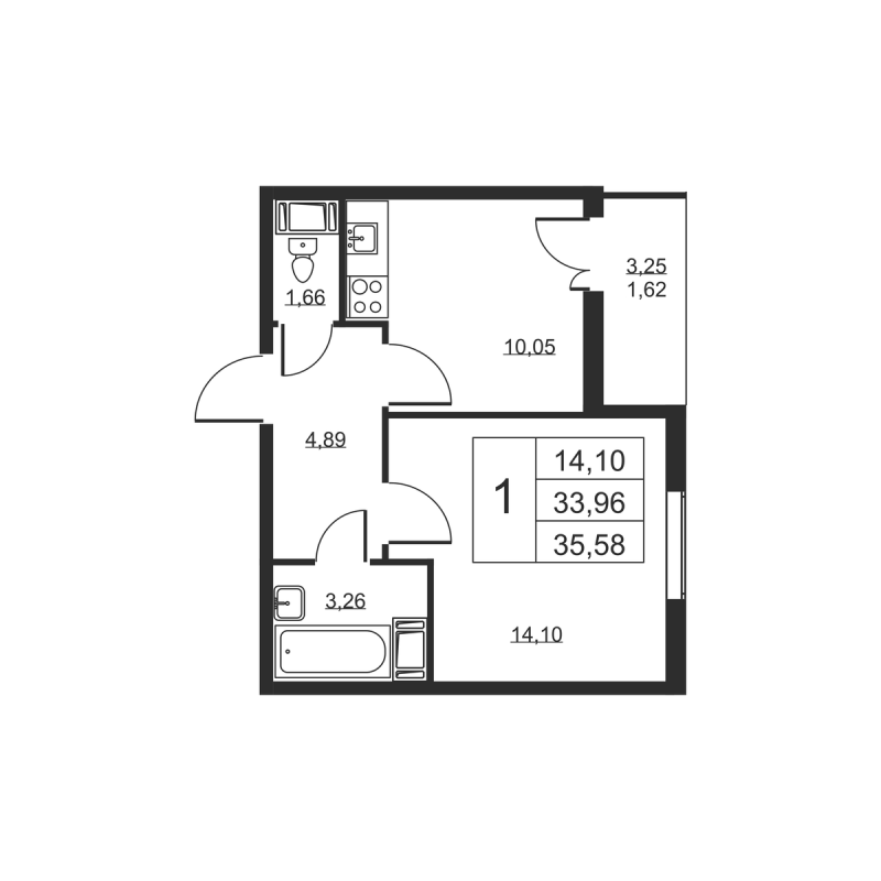 1 ккв 35,6 м²