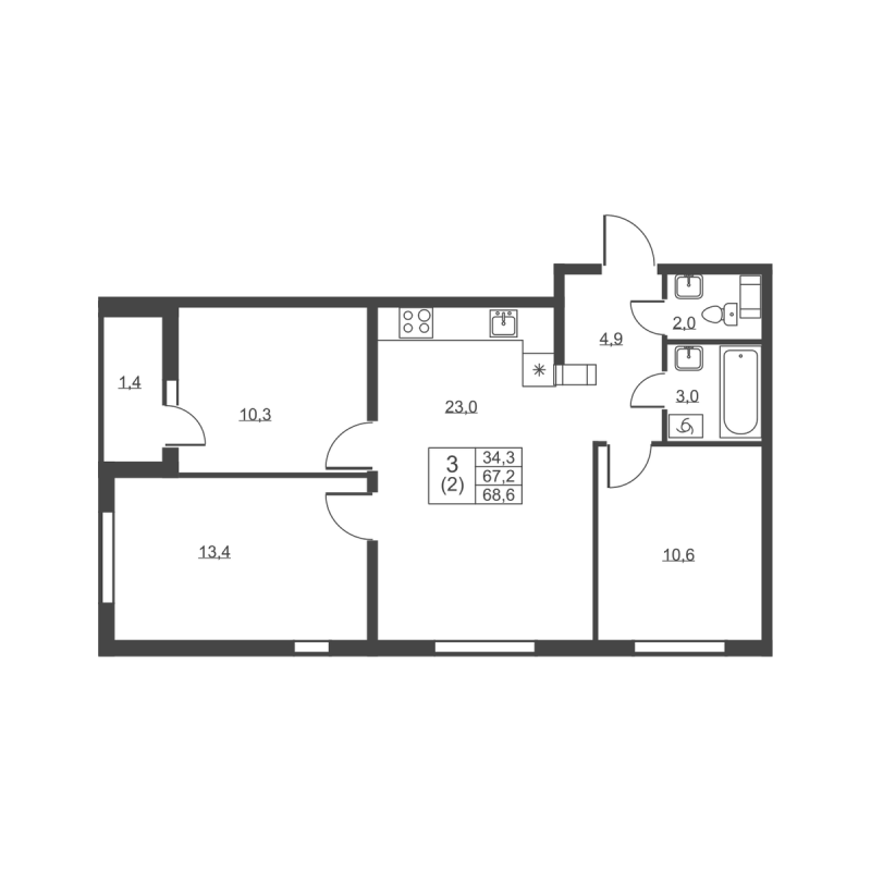 4 ккв (Евро) 68,6 м²
