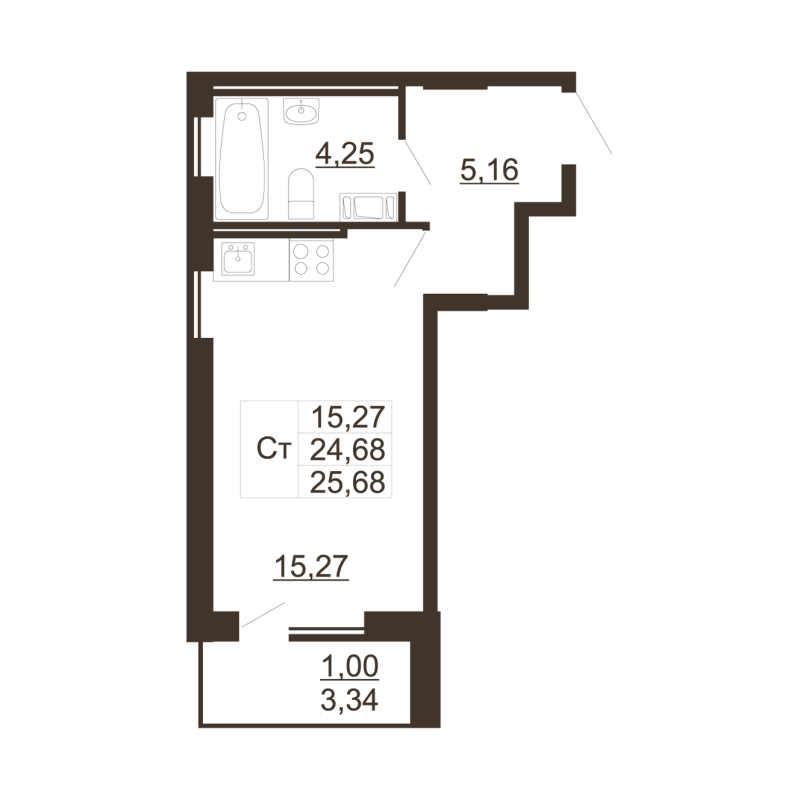 Студия 25 м²