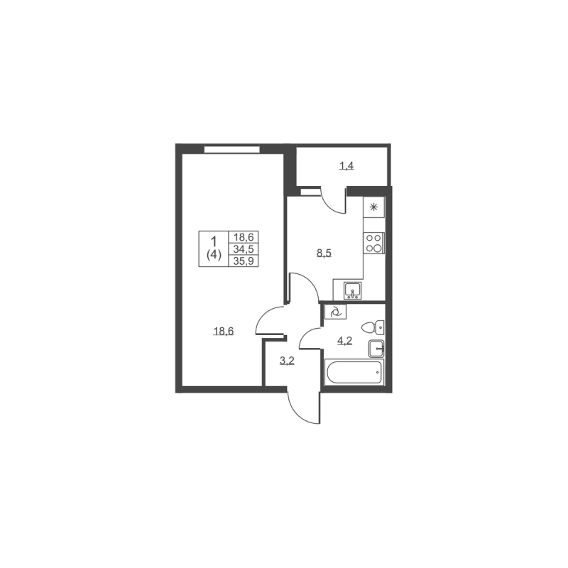 1 ккв 35,9 м²