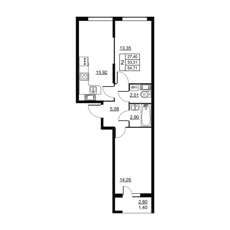 3 ккв (Евро) 54,7 м²