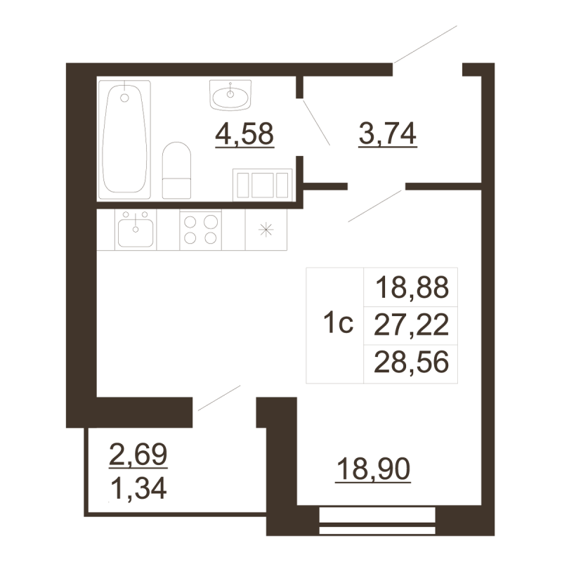 Студия 28,6 м²