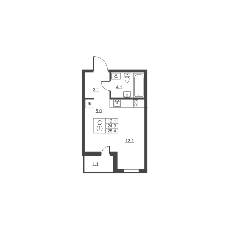 Студия 25,4 м²