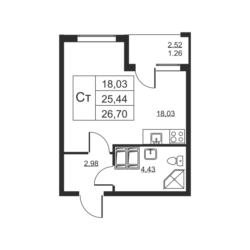 Студия 26,7 м²