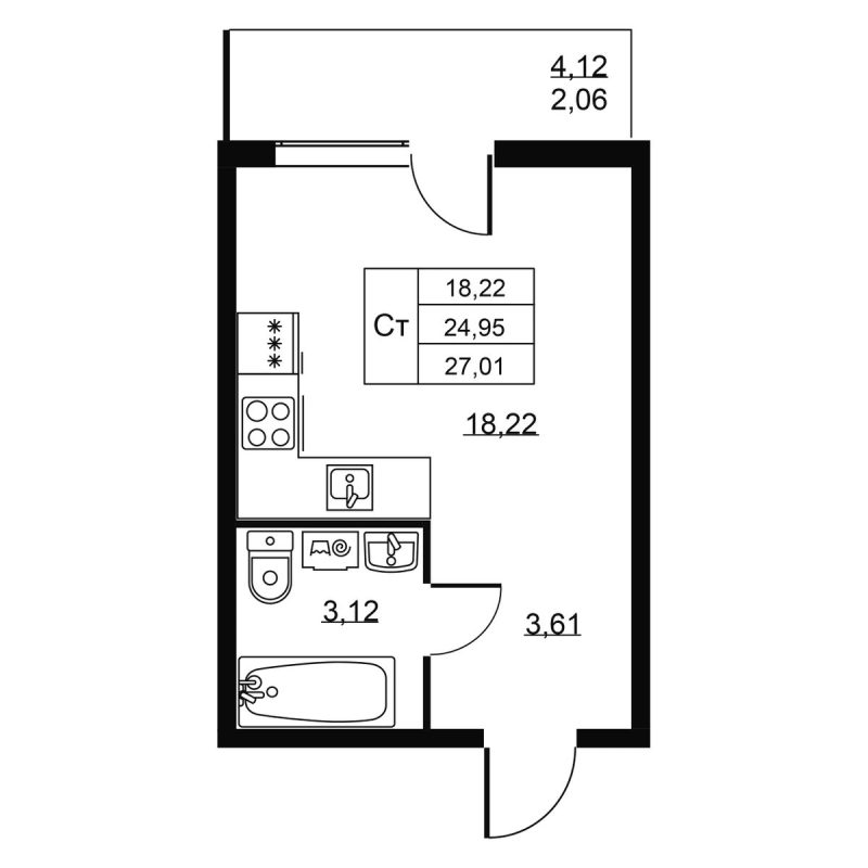 Студия 27 м²