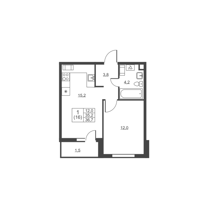 2 ккв (Евро) 36,7 м²