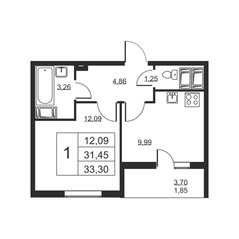 1 ккв 33,3 м²