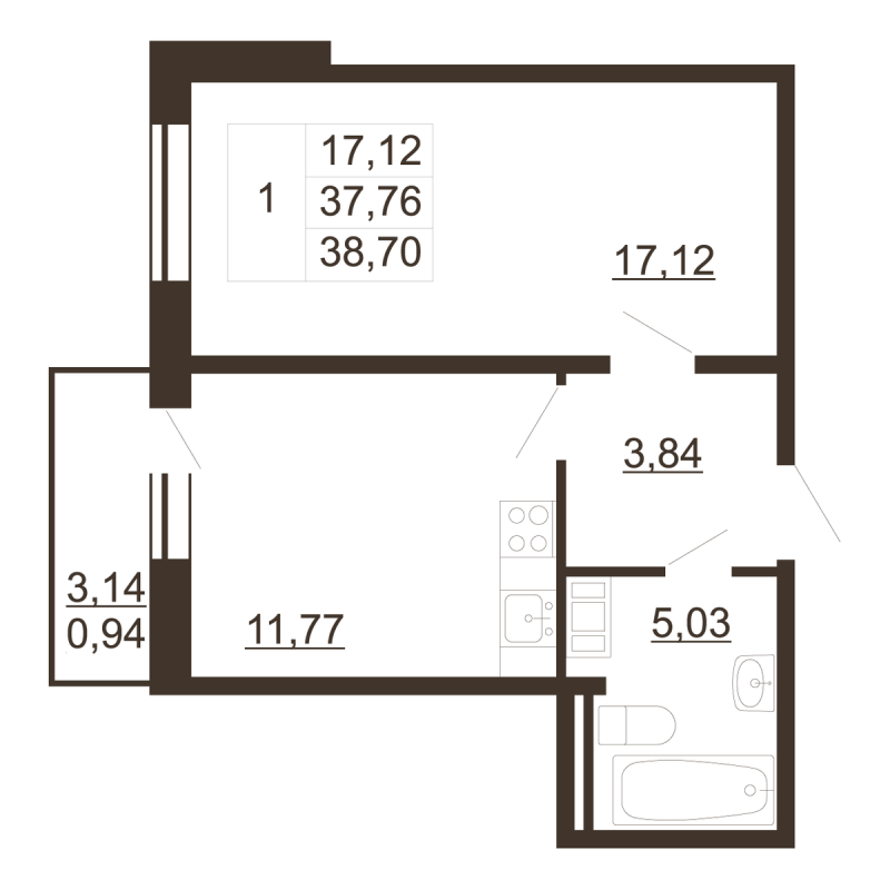 1 ккв 38,7 м²