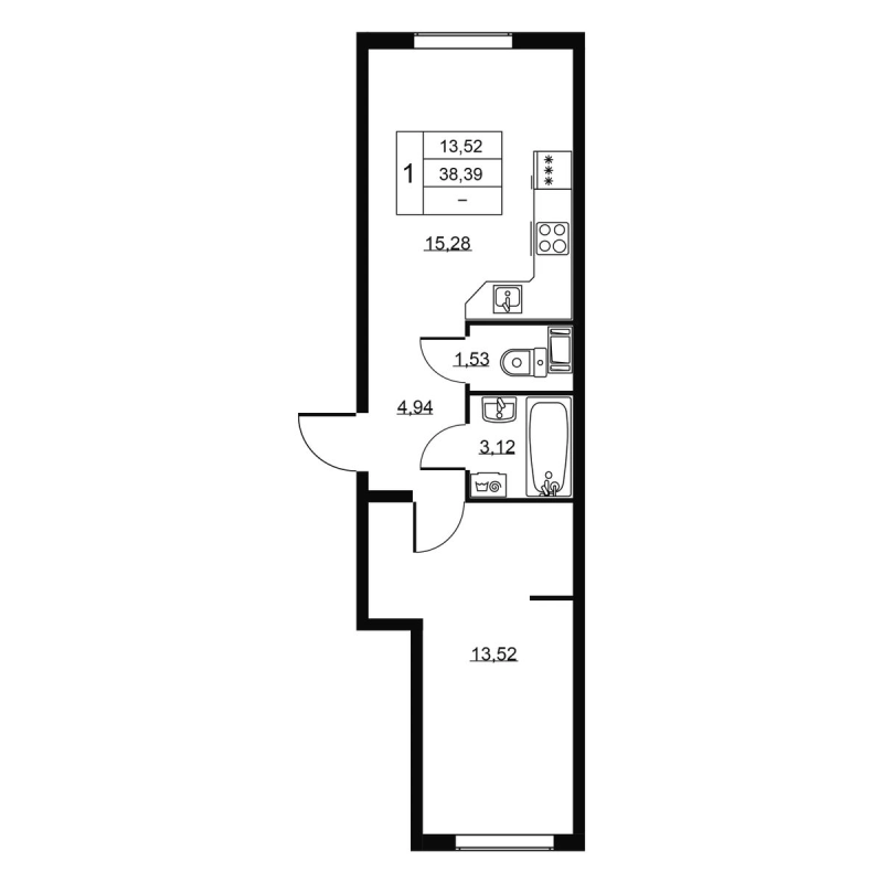 2 ккв (Евро) 38,4 м²