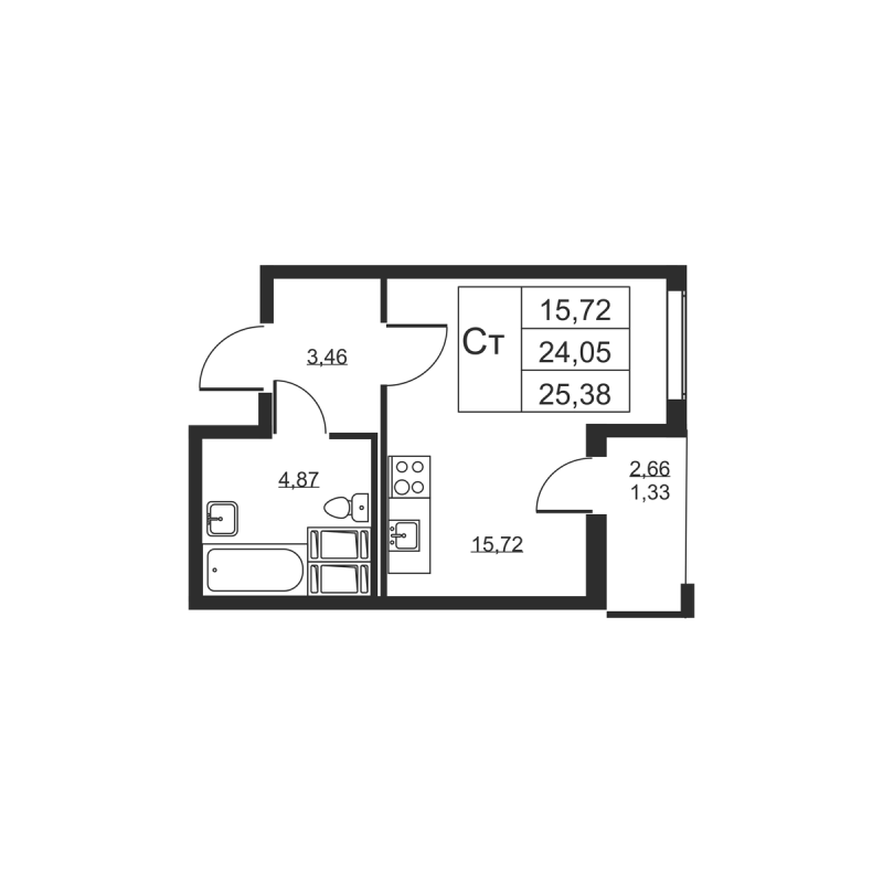 Студия 25,4 м²