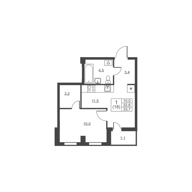 1 ккв 33,7 м²