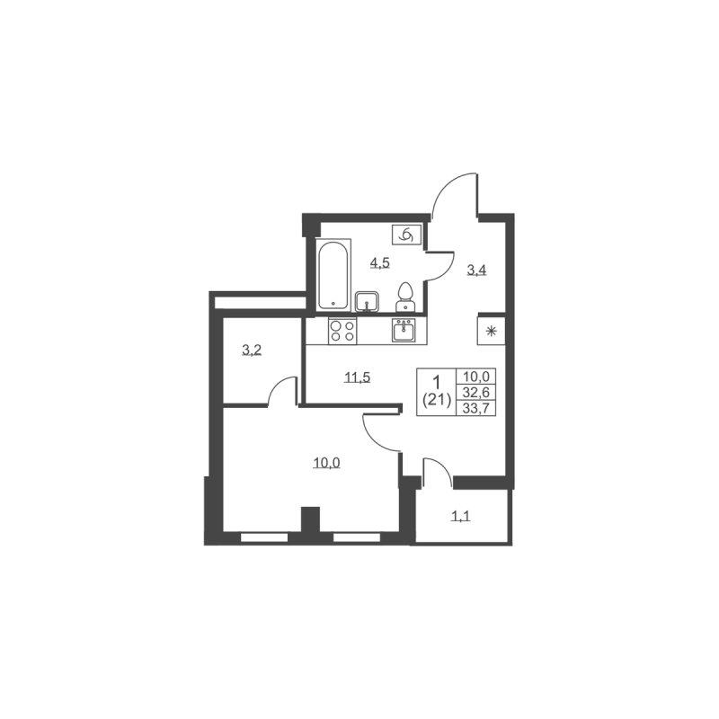 1 ккв 33,7 м²
