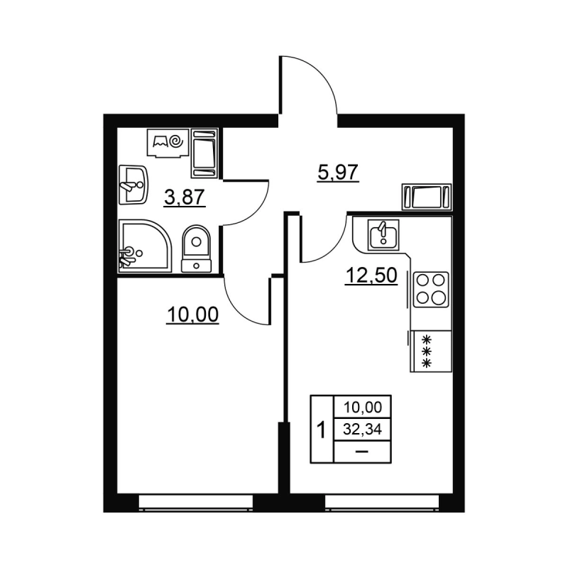 1 ккв 32,3 м²