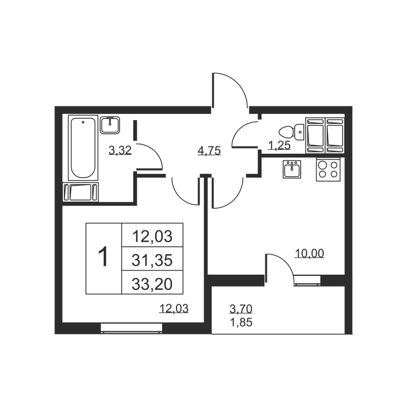 1 ккв 33,2 м²