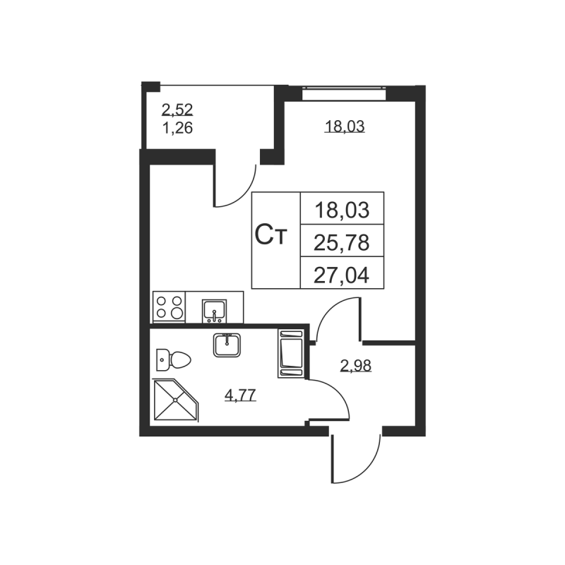 Студия 27 м²