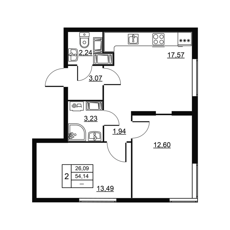3 ккв (Евро) 54,1 м²
