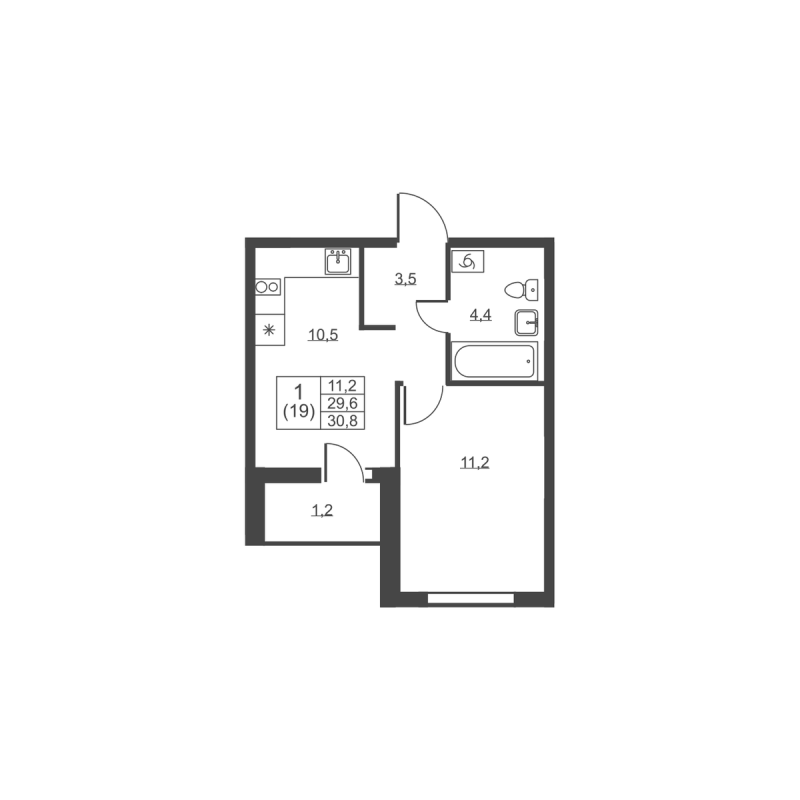 1 ккв 30,8 м²